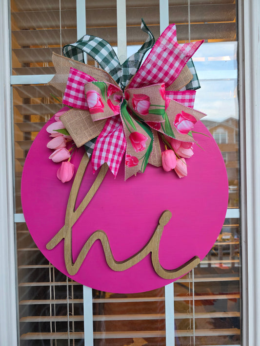 Pink Tulip Spring Door Decor